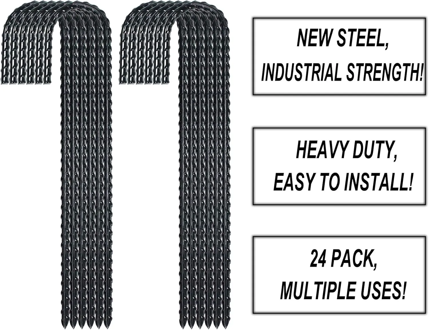 12 Inch Rebar Stakes Heavy Duty J Hook, Coated Steel Ground Stakes Tent Stakes Ground Anchors for Chain Link Fence Stakes and Trampoline Stakes (6), Black