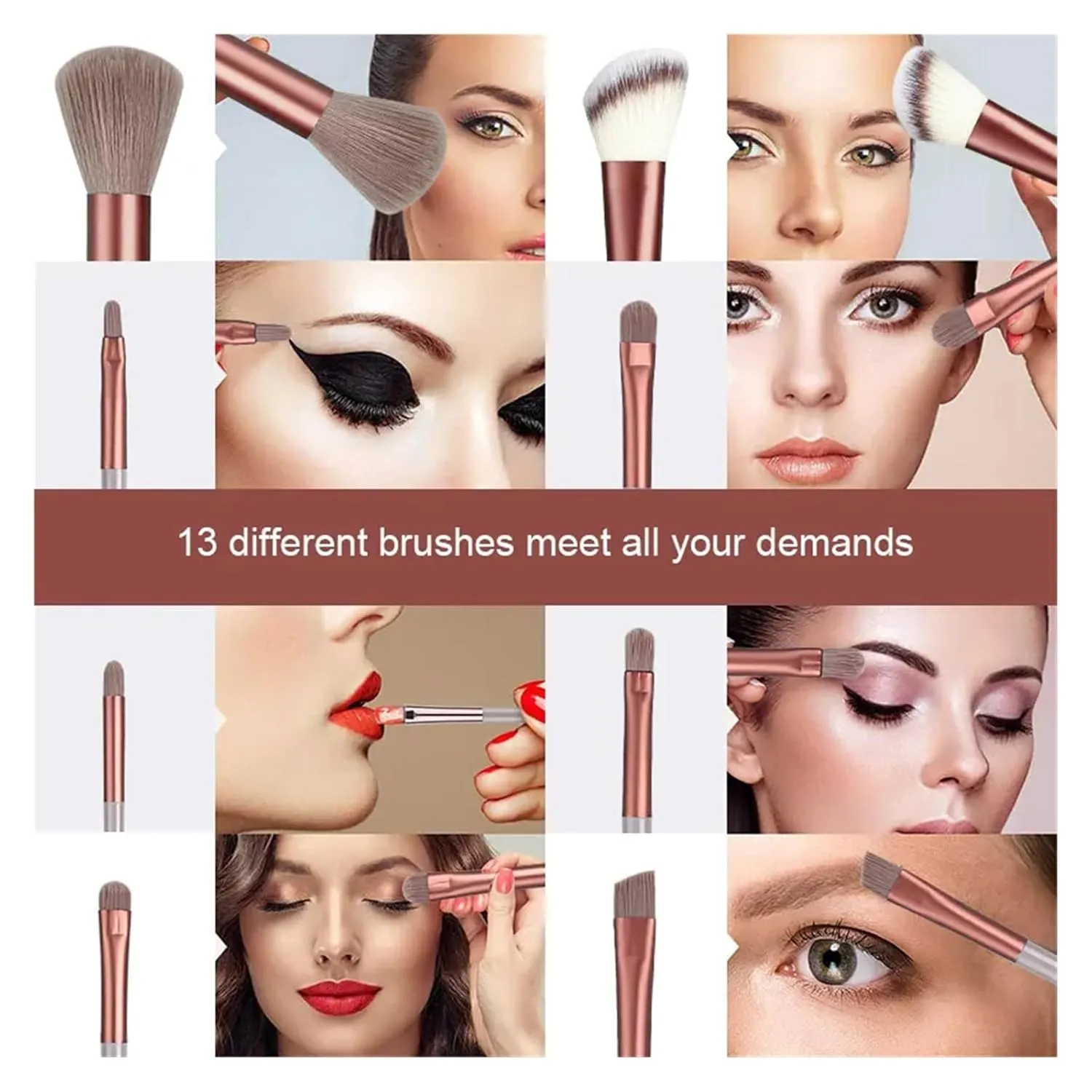 13Pcs Makeup Brushes Set Soft Fluffy Eye Shadow Highlighter Concealers Brush Blush Loose Powder Brush Blending Women Beauty Tool(Silver black)