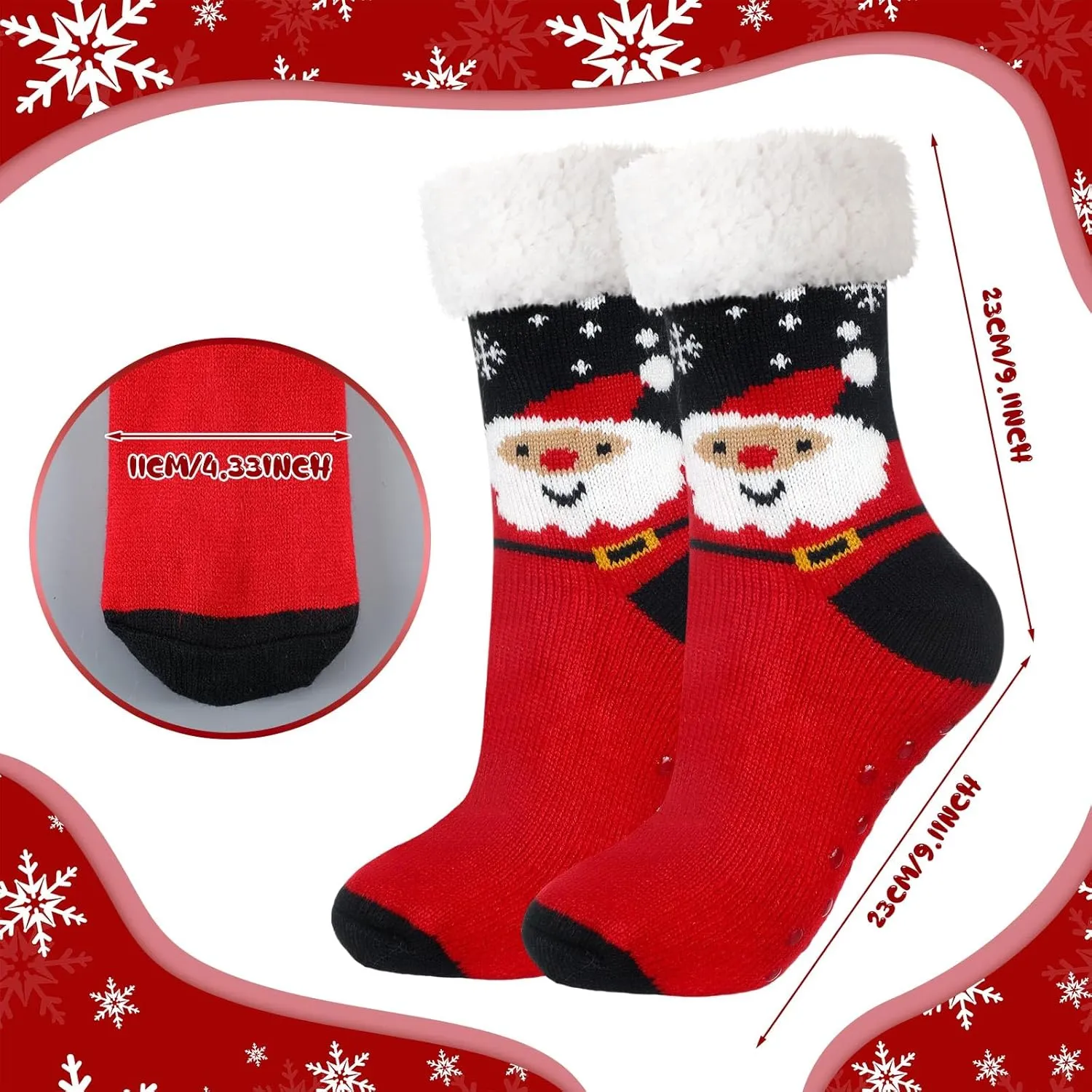 4 Packs Christmas Fuzzy Slipper Socks Xmas Fluffy Sherpa Thermal Socks with Grippers for Women men