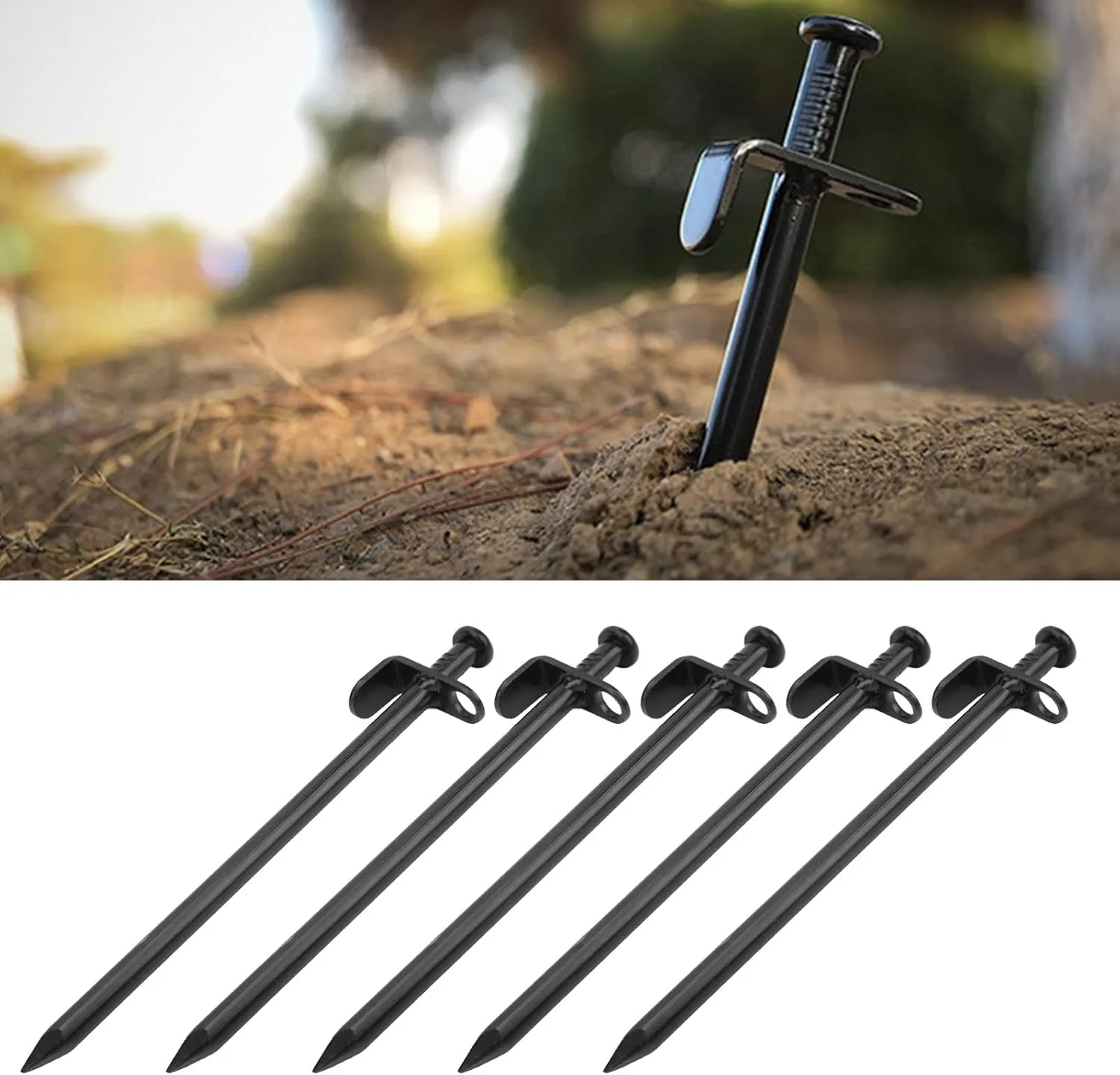 5Pcs Durably Steel Tent Stakes, with Penetration, Widely Used for Tents Canopies and Tarps, Ground Anchors for Outdoor Camping (20cm)