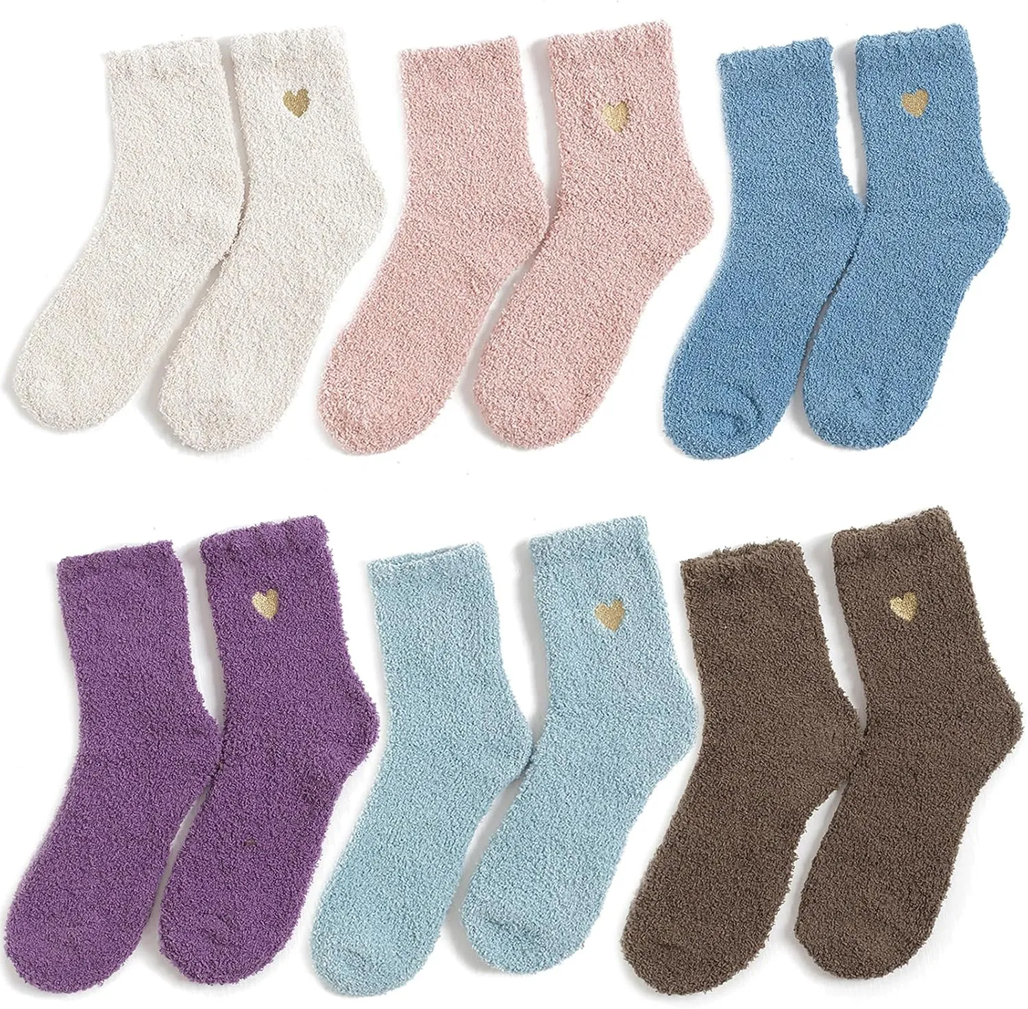 6 Pairs Heart Fuzzy Socks Cozy Winter Warm Socks Thick Fluffy Slipper Socks for Women Teen Girls