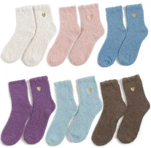 6 Pairs Heart Fuzzy Socks Cozy Winter Warm Socks Thick Fluffy Slipper Socks for Women Teen Girls