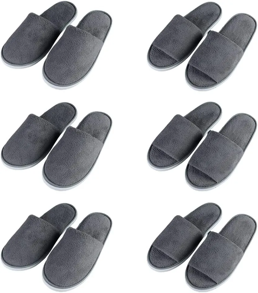 6 Pairs Spa Slippers for Women Men, Disposable Guest Washable Foldable Coral Fleece Bath Slippers for Wedding