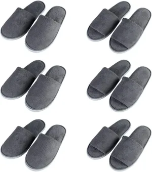 6 Pairs Spa Slippers for Women Men, Disposable Guest Washable Foldable Coral Fleece Bath Slippers for Wedding