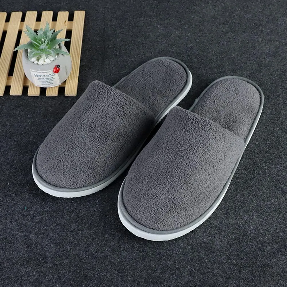 6 Pairs Spa Slippers for Women Men, Disposable Guest Washable Foldable Coral Fleece Bath Slippers for Wedding