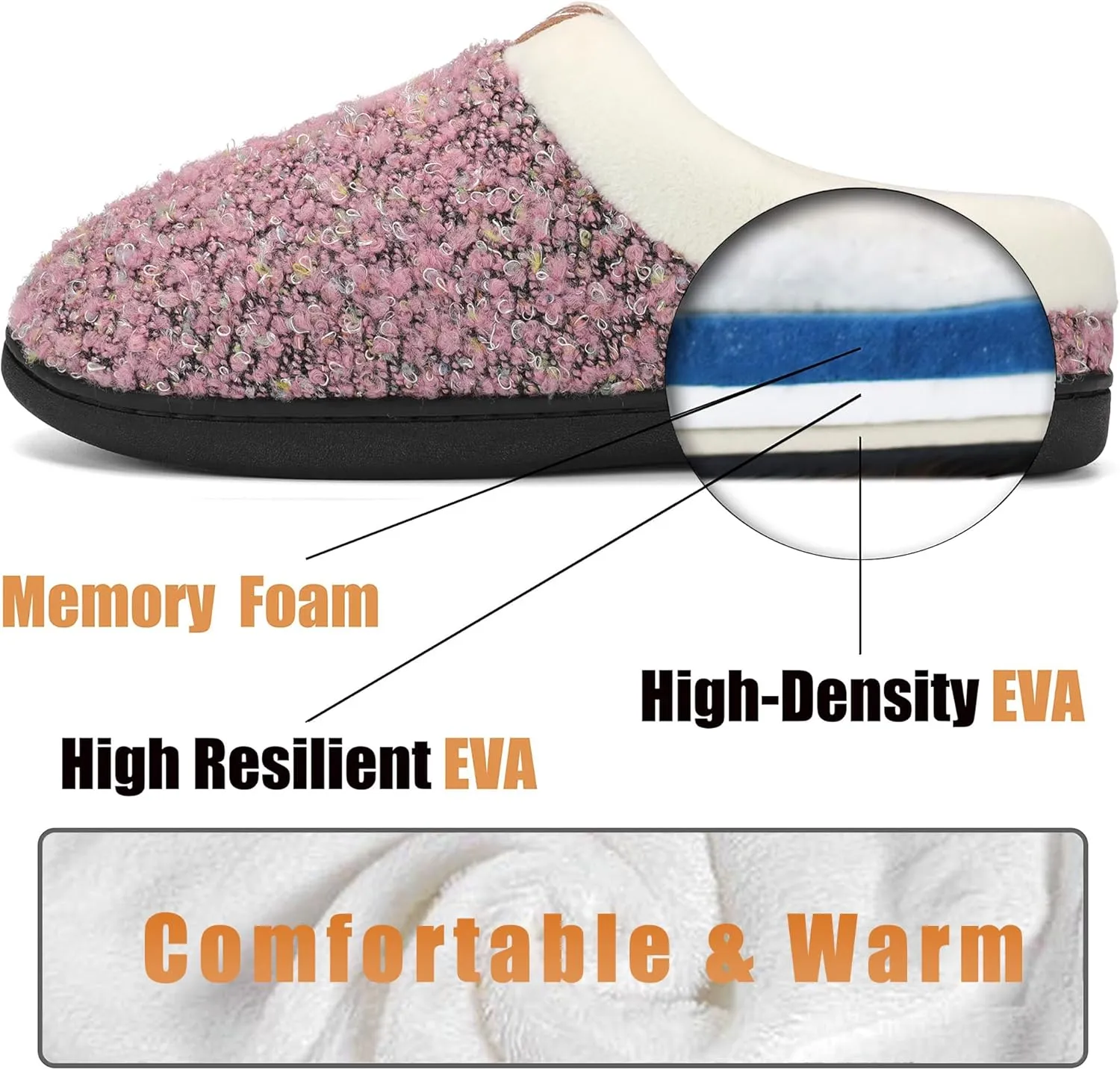 adituo Women's Comfort Memory Foam Slippers Plush Lined House Shoes Indoor, Outdoor Non-Slip Rubber Sole