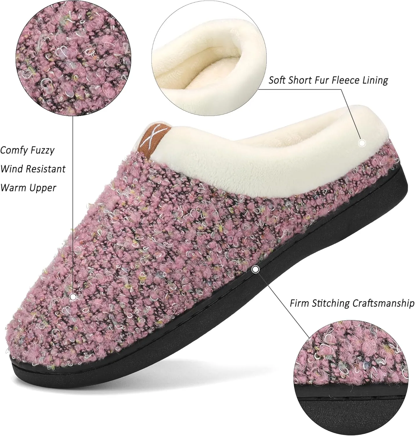 adituo Women's Comfort Memory Foam Slippers Plush Lined House Shoes Indoor, Outdoor Non-Slip Rubber Sole