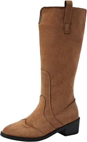 AMDBEL Mid Calf Boots for Women Low Heel Fall Boots for Women 2024 Casual Slip On Pointed Toe Long Boot Fashion Booties Shoes