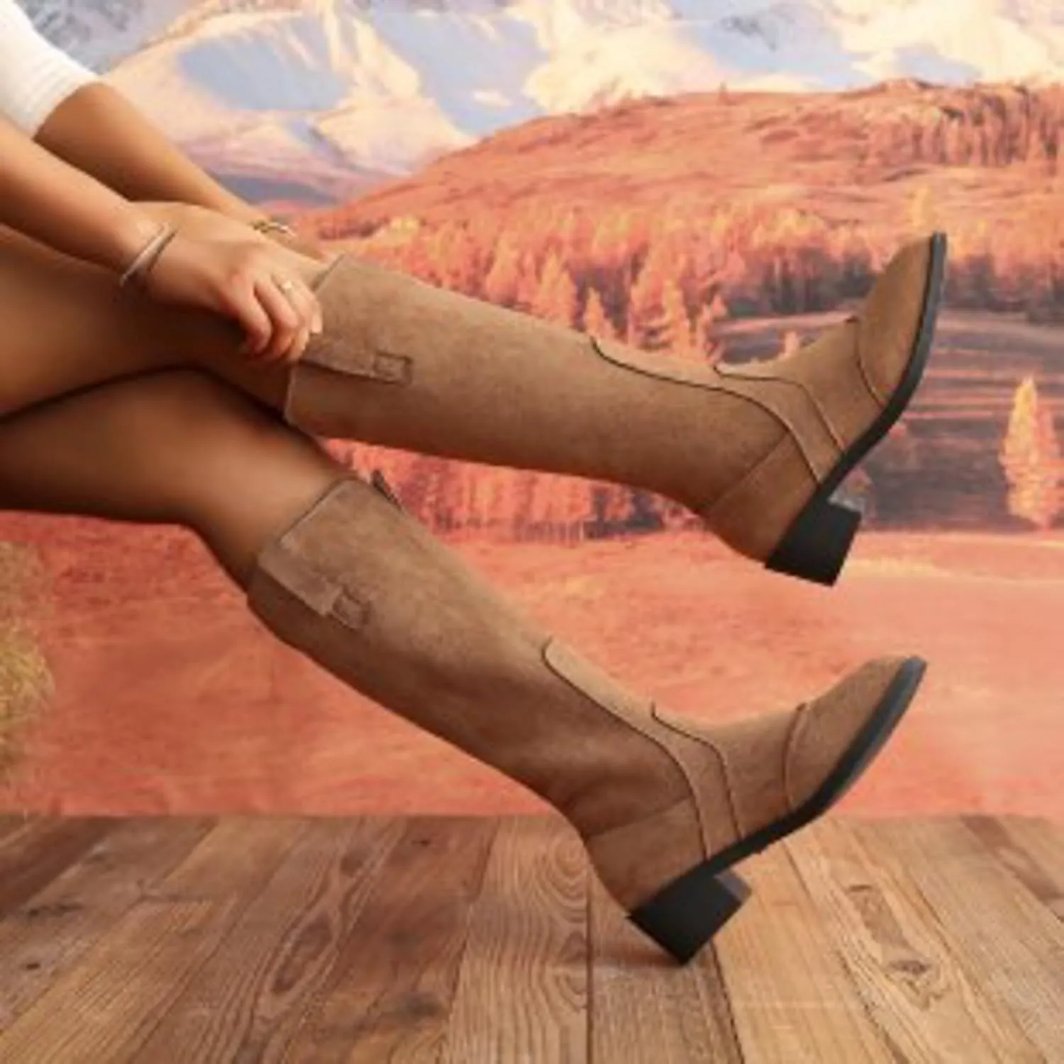 AMDBEL Mid Calf Boots for Women Low Heel Fall Boots for Women 2024 Casual Slip On Pointed Toe Long Boot Fashion Booties Shoes