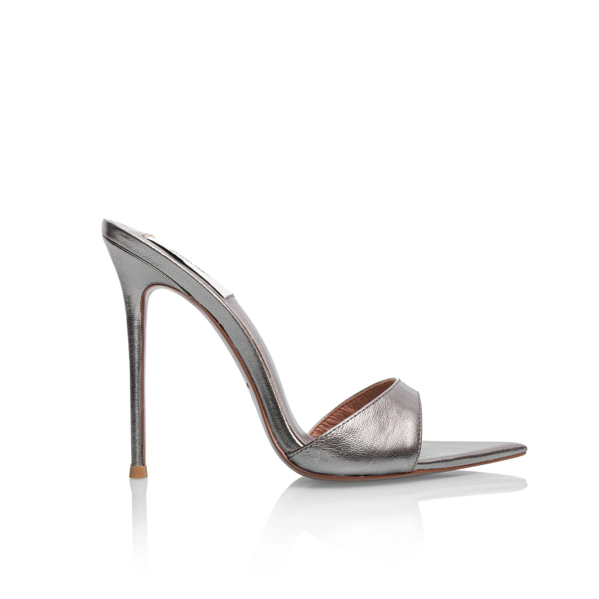ANTHRACITE METALLIC LEATHER MULES