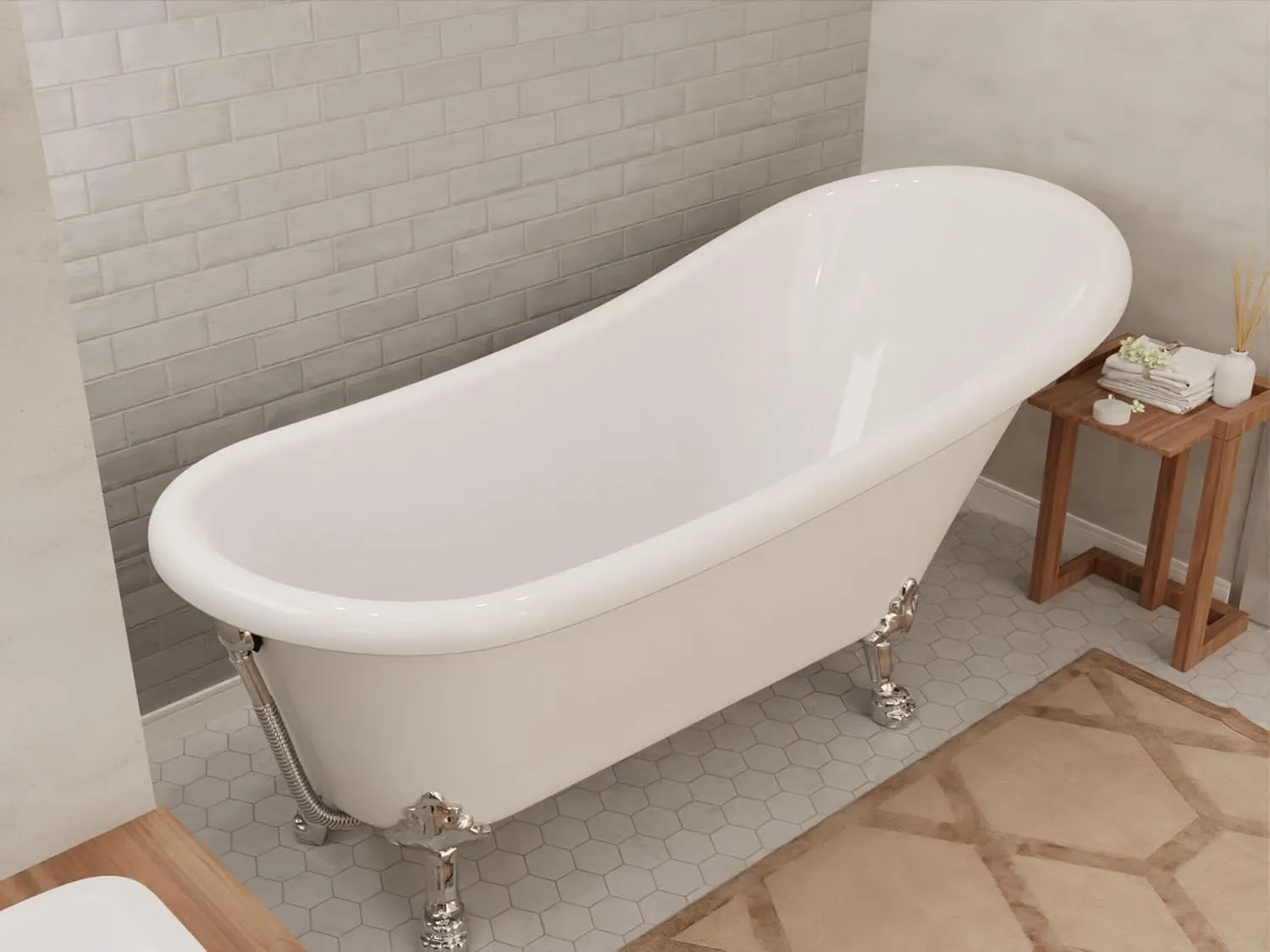 ANZZI Clawfoot Series One Piece Diamante Slipper-Style Acrylic Tub in White| 67.32 in. L x 29.53 in. W x 30.91 in. H | FT-CF131LXFT-CH