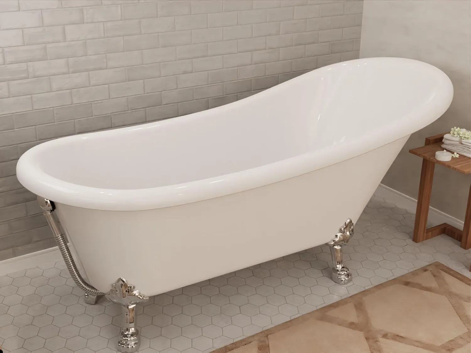 ANZZI Clawfoot Series One Piece Diamante Slipper-Style Acrylic Tub in White| 67.32 in. L x 29.53 in. W x 30.91 in. H | FT-CF131LXFT-CH