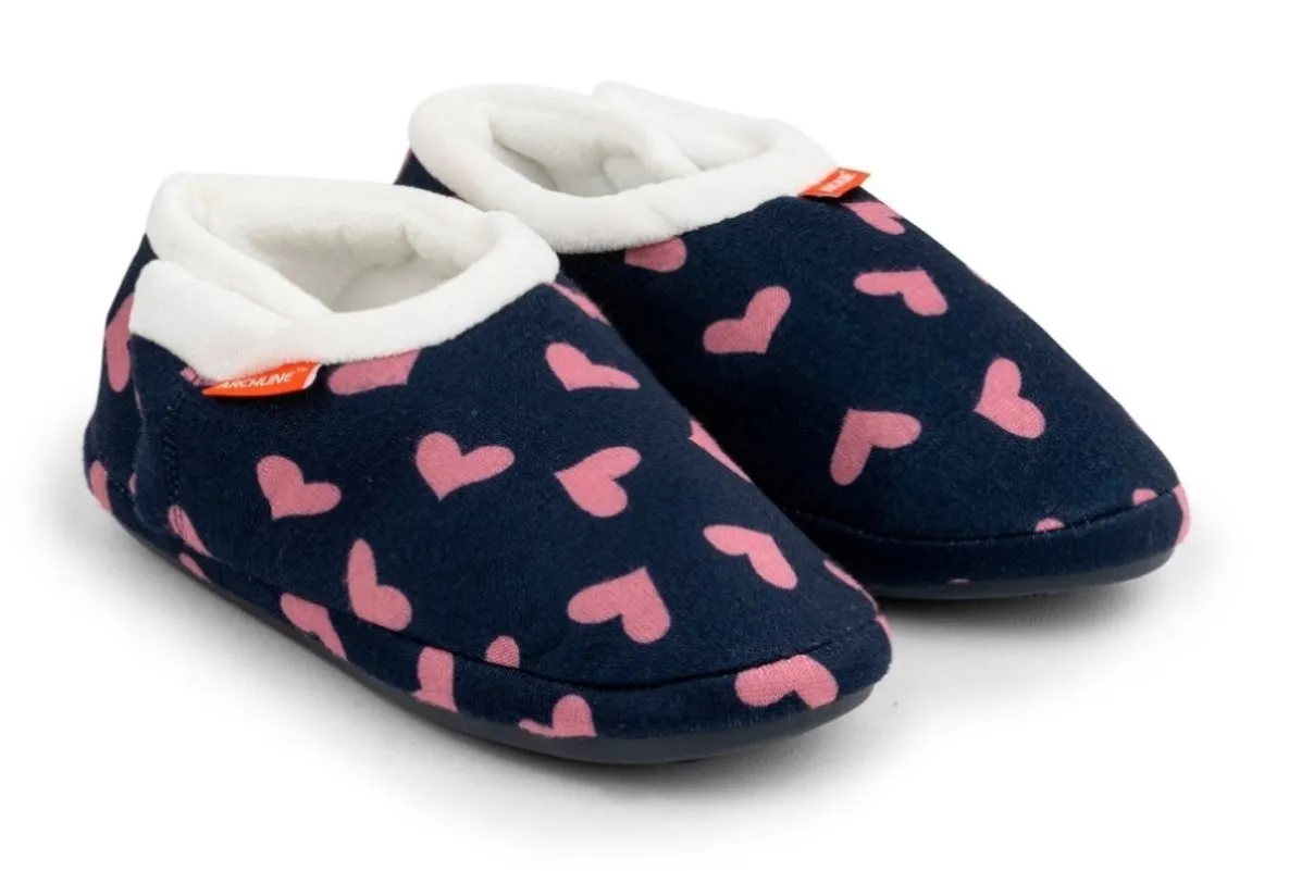 ARCHLINE Orthotic Slippers CLOSED Arch Scuffs Moccasins Pain Relief in Navy Hearts - EUR39 V563-AS401-NVYHRT-39