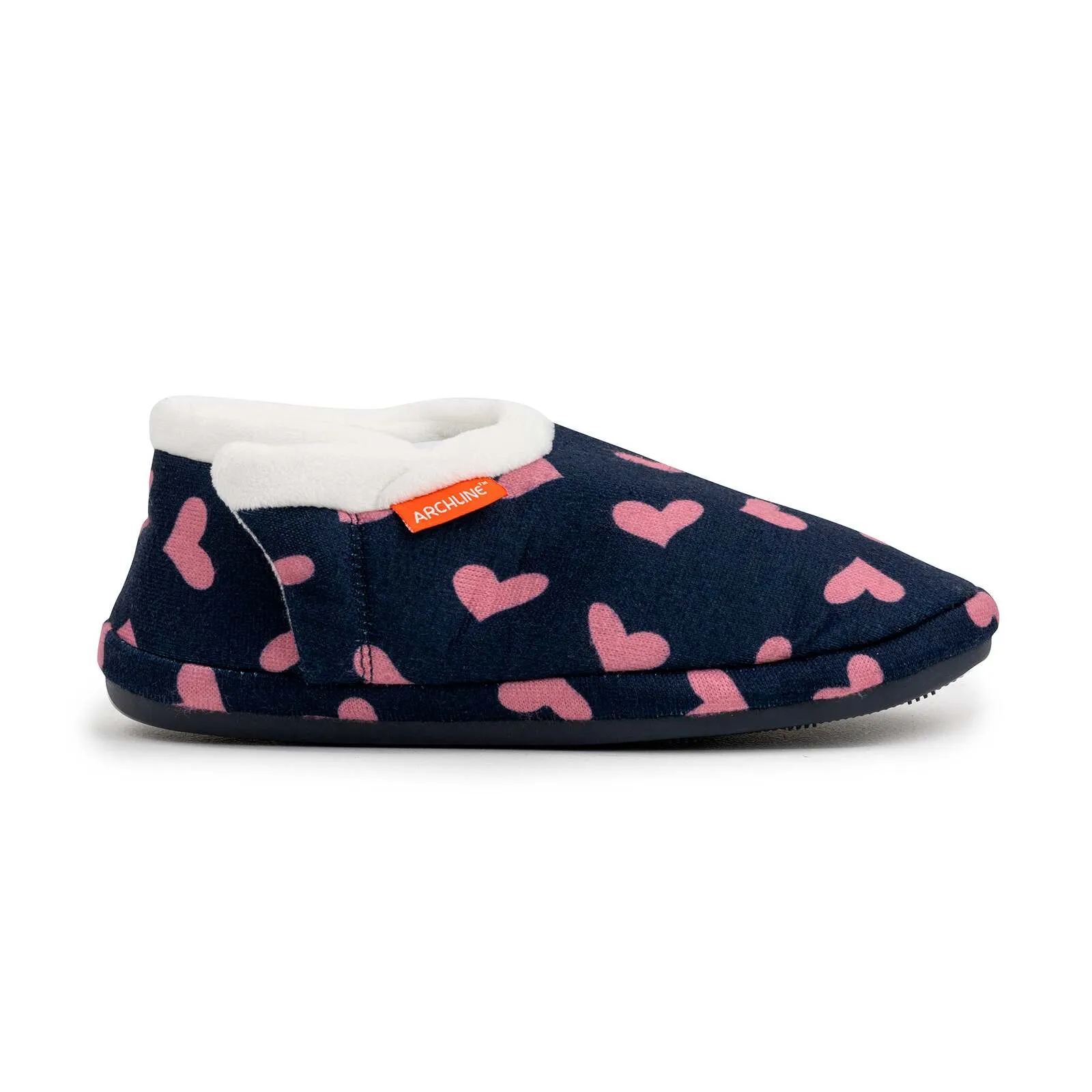 ARCHLINE Orthotic Slippers CLOSED Arch Scuffs Moccasins Pain Relief in Navy Hearts - EUR39 V563-AS401-NVYHRT-39