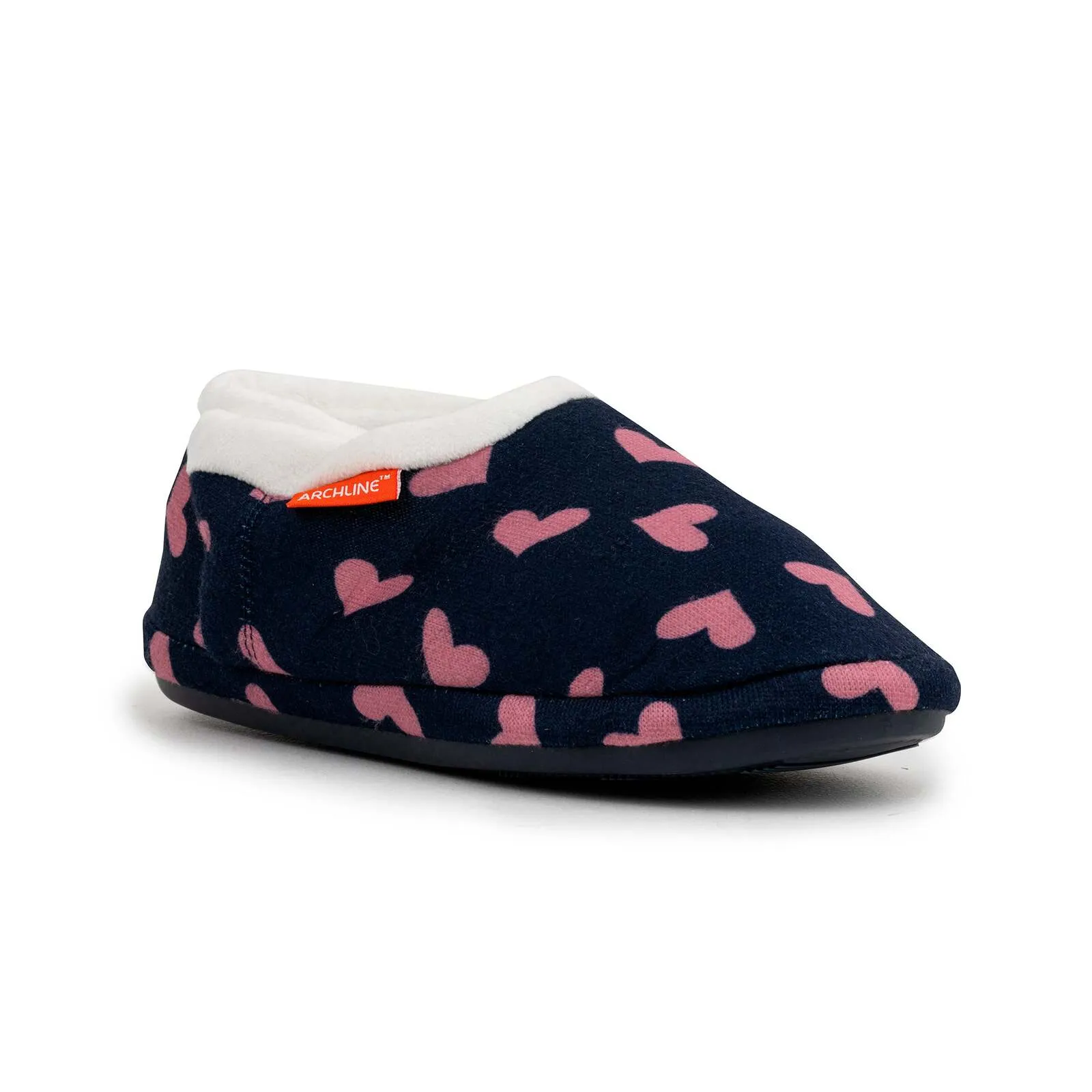 ARCHLINE Orthotic Slippers CLOSED Arch Scuffs Moccasins Pain Relief in Navy Hearts - EUR39 V563-AS401-NVYHRT-39