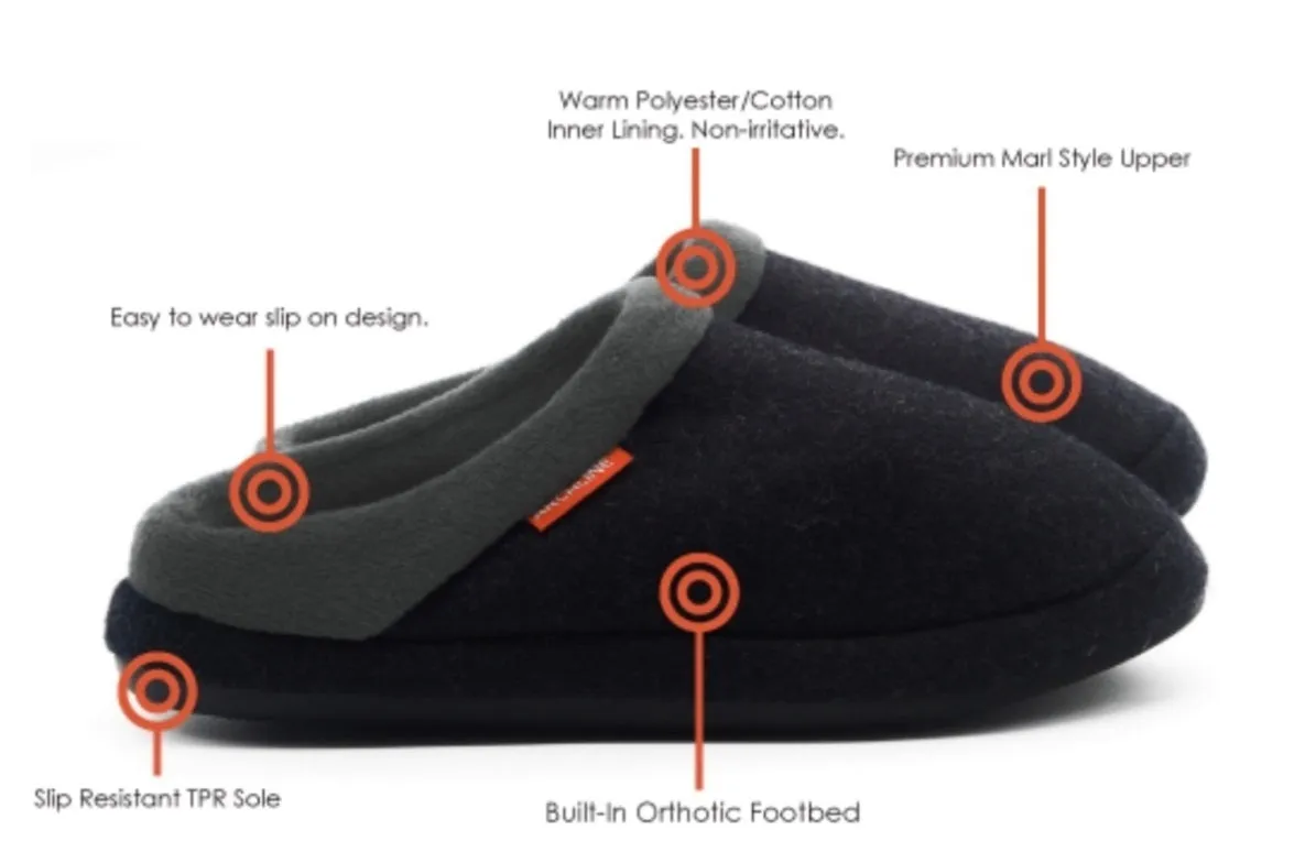 ARCHLINE Orthotic Slippers Slip On Arch Scuffs Orthopedic Moccasins - Charcoal Marle - EUR 38 V563-ARCHLINE-SLIPON-CHMARL-38