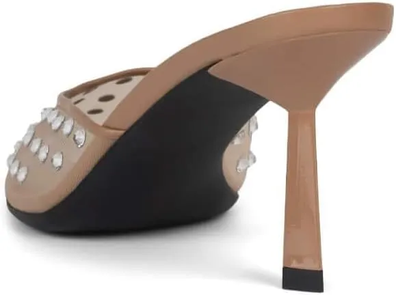 Arqa Crystal Embellished Mesh Heeled Mule for Women Pointed Toe Stiletto Heel Slide Sandals