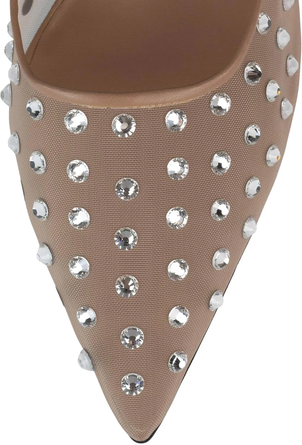 Arqa Crystal Embellished Mesh Heeled Mule for Women Pointed Toe Stiletto Heel Slide Sandals