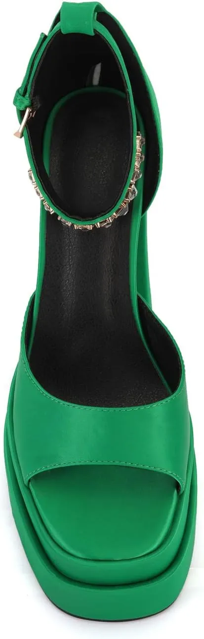 Arqa Platform Sandals Rhinestones Ankle Strap Pumps Peep Toe Silk High Heels Wedding Dres Chunky Heeled Sandal