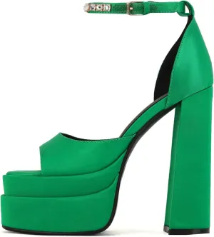 Arqa Platform Sandals Rhinestones Ankle Strap Pumps Peep Toe Silk High Heels Wedding Dres Chunky Heeled Sandal