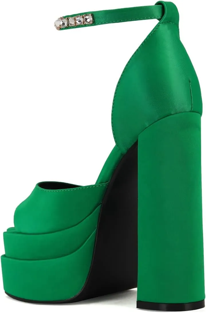 Arqa Platform Sandals Rhinestones Ankle Strap Pumps Peep Toe Silk High Heels Wedding Dres Chunky Heeled Sandal