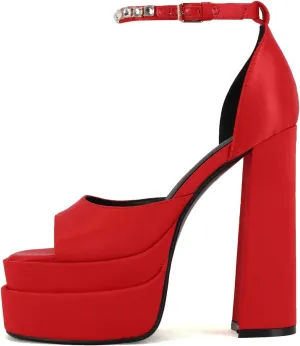Arqa Platform Sandals Rhinestones Ankle Strap Pumps Peep Toe Silk High Heels Wedding Dres Chunky Heeled Sandal