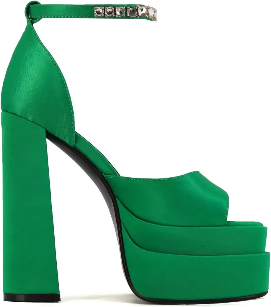 Arqa Platform Sandals Rhinestones Ankle Strap Pumps Peep Toe Silk High Heels Wedding Dres Chunky Heeled Sandal