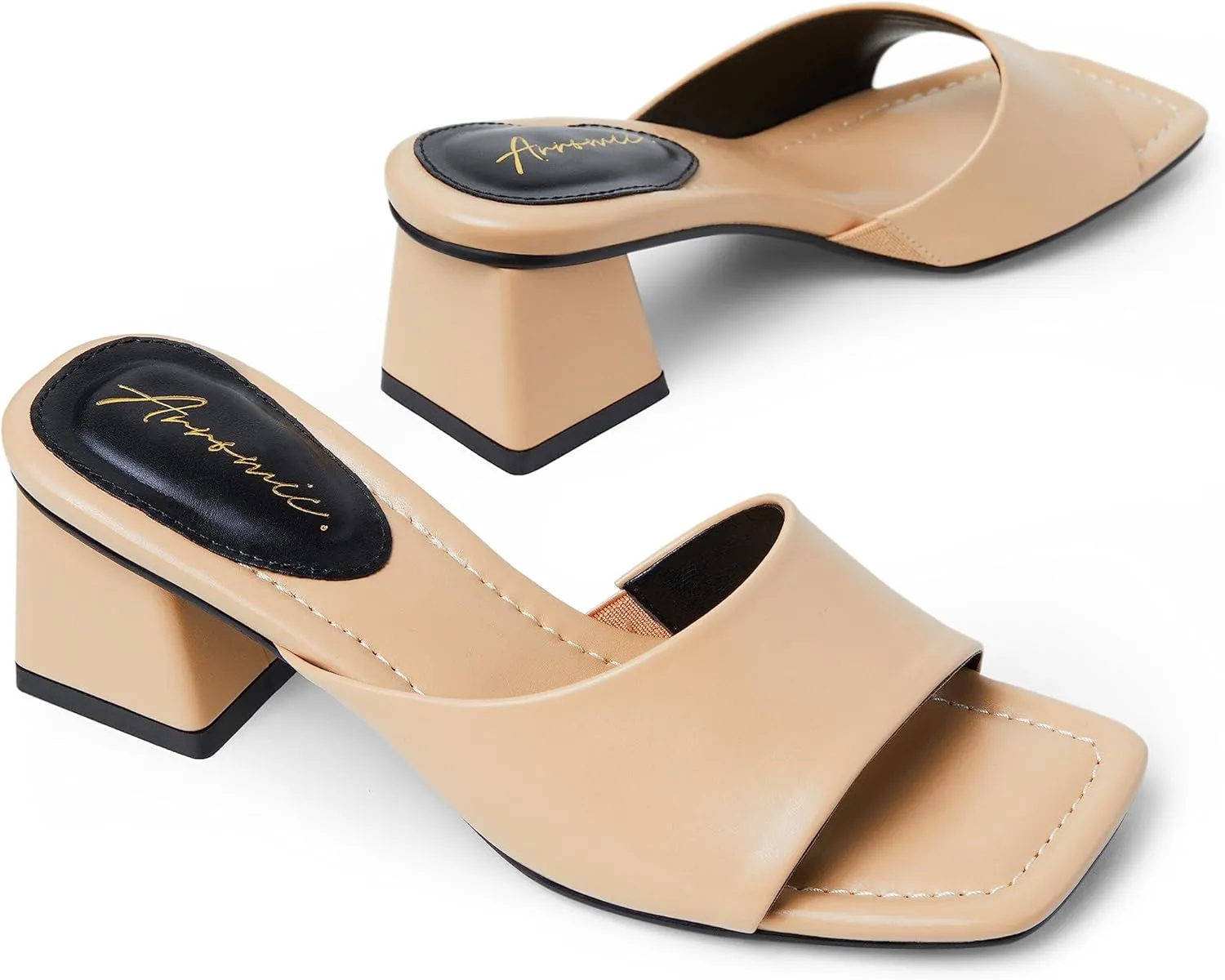 Arromic Women's Block Mule Heeled Sandals Clear Black Nude White Chunky Heels Backless Square Open Toe Slip on Mules Heeled Slippers Dressy Party Prom Wedding Shoes