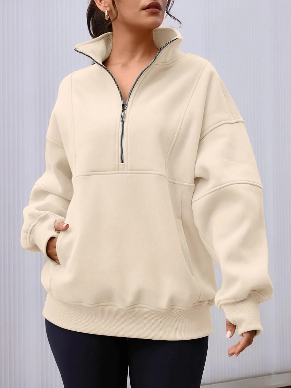 AUTOMET Women's Half Zip Oversized Sweatshirts Fleece Pullover Long Hoodies Casual Mock Turtleneck Sweaters with Pockets