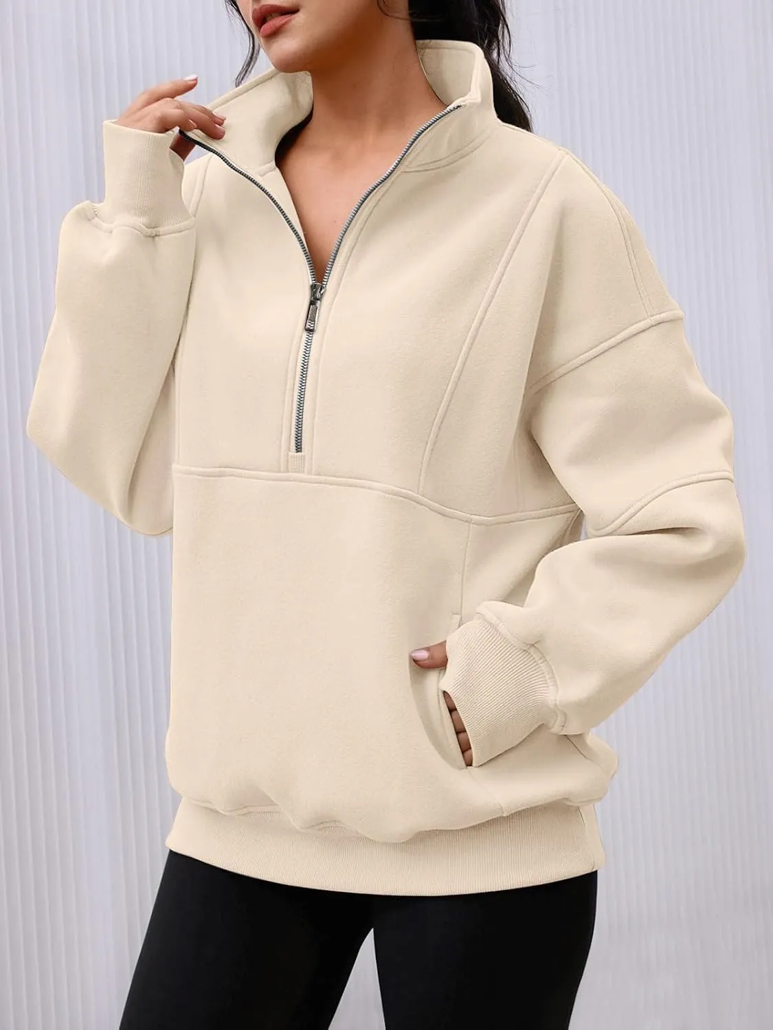 AUTOMET Women's Half Zip Oversized Sweatshirts Fleece Pullover Long Hoodies Casual Mock Turtleneck Sweaters with Pockets