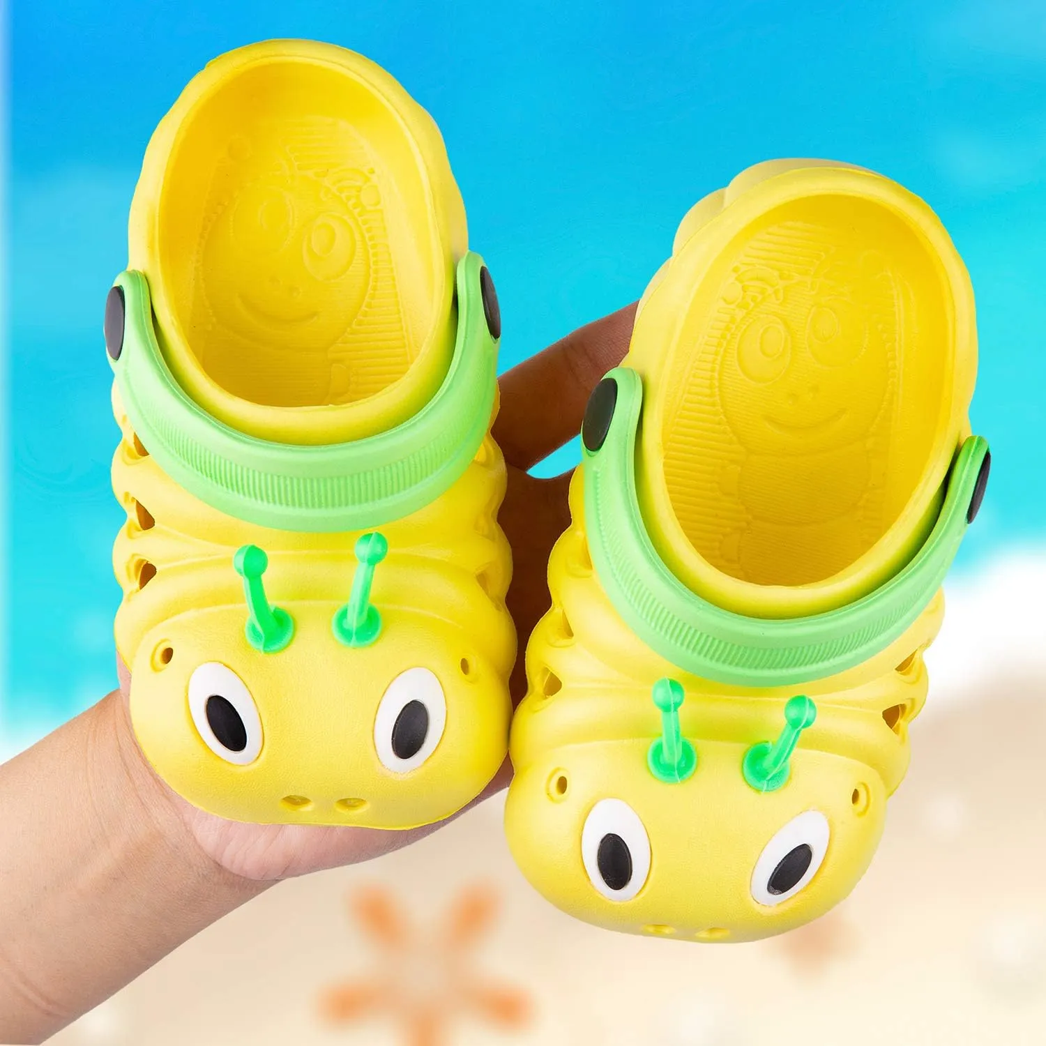 Baby Girls Boys Sandals Kid's Cute Lightweight Shoes Summer Premium Cartoon Sandals Children Caterpillar Non-Slip Beach Water Clogs Shoes Garden Slipper