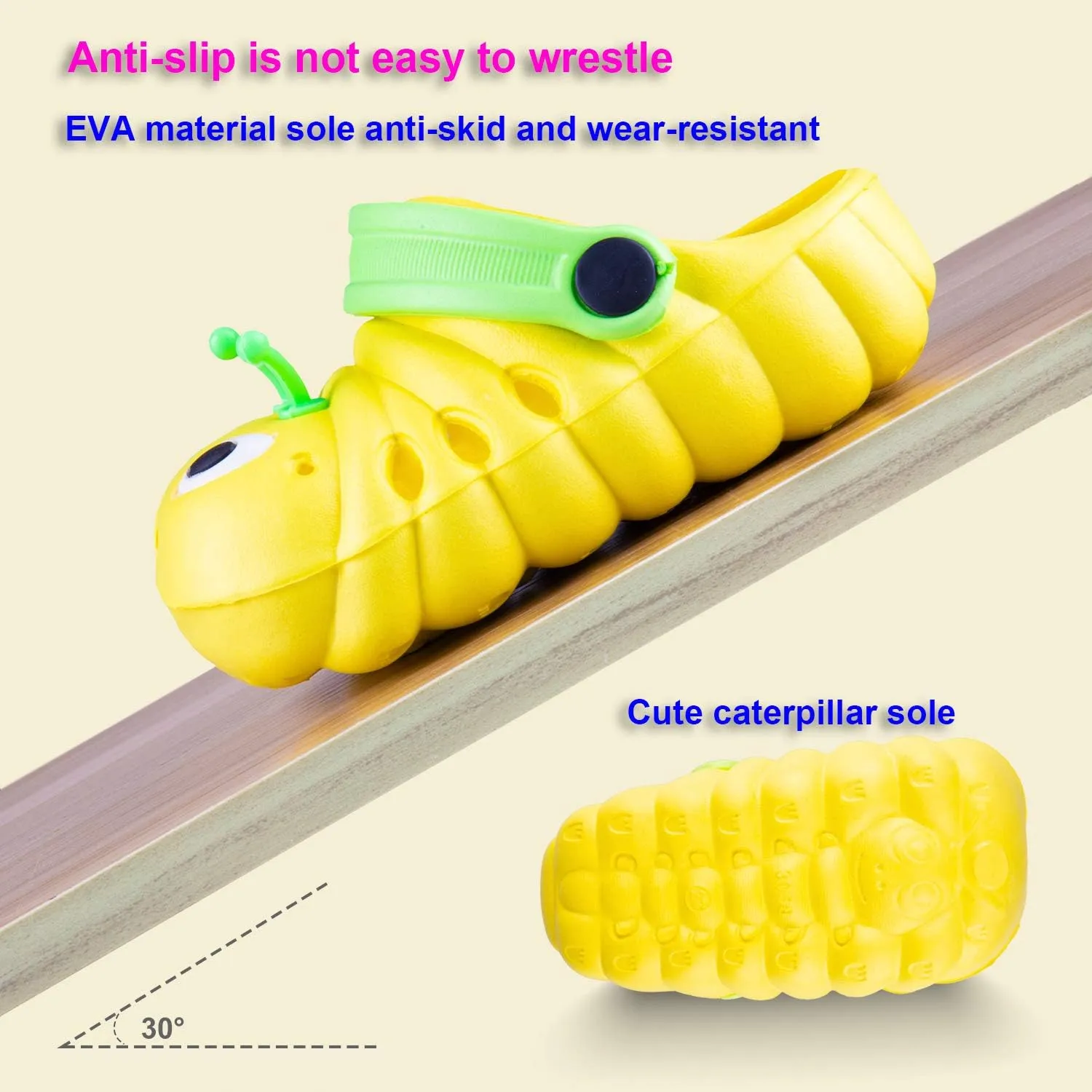 Baby Girls Boys Sandals Kid's Cute Lightweight Shoes Summer Premium Cartoon Sandals Children Caterpillar Non-Slip Beach Water Clogs Shoes Garden Slipper