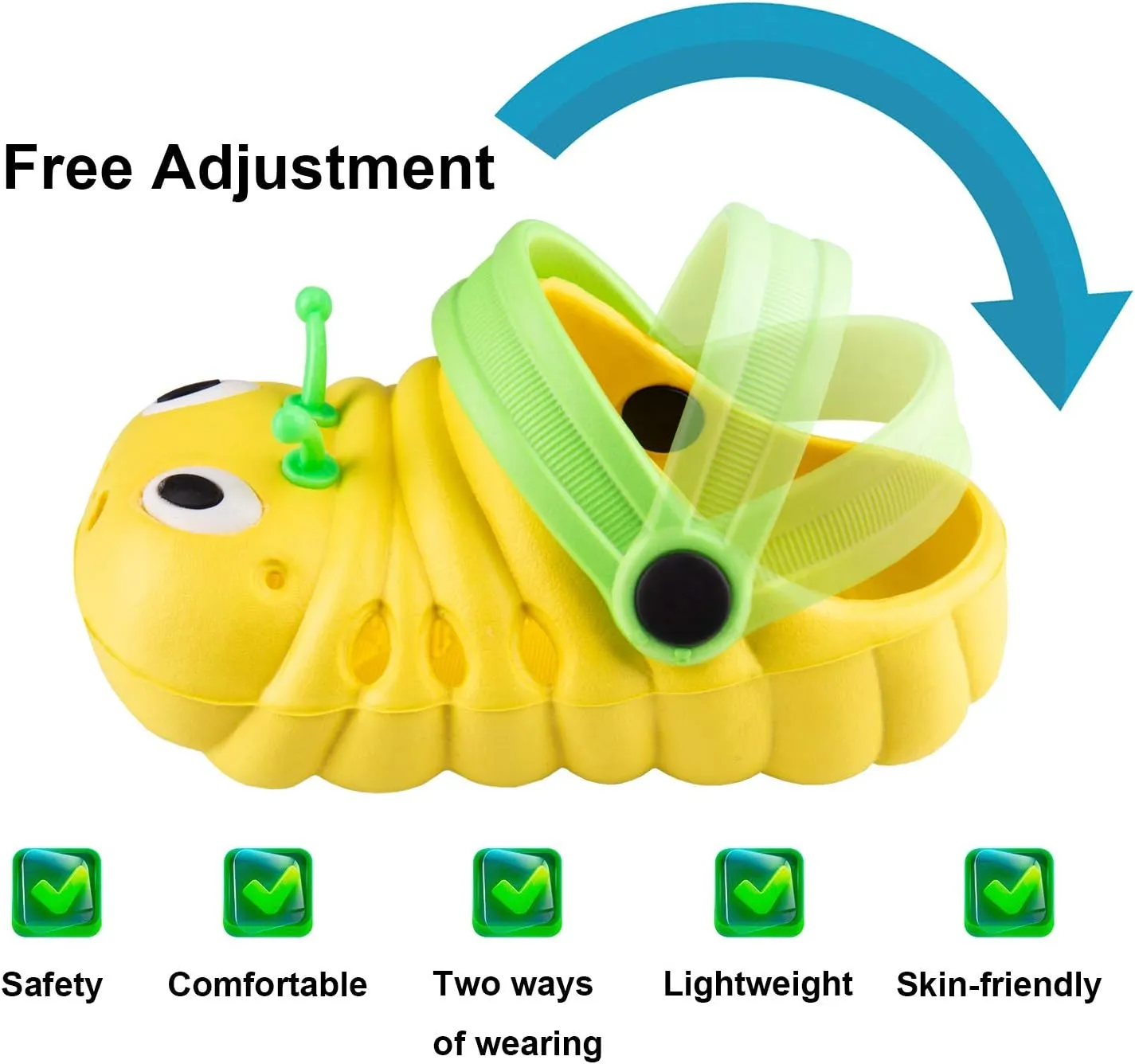 Baby Girls Boys Sandals Kid's Cute Lightweight Shoes Summer Premium Cartoon Sandals Children Caterpillar Non-Slip Beach Water Clogs Shoes Garden Slipper