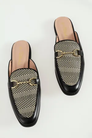 Baylee 1 Patent & Raffia Slip On Mule - Black