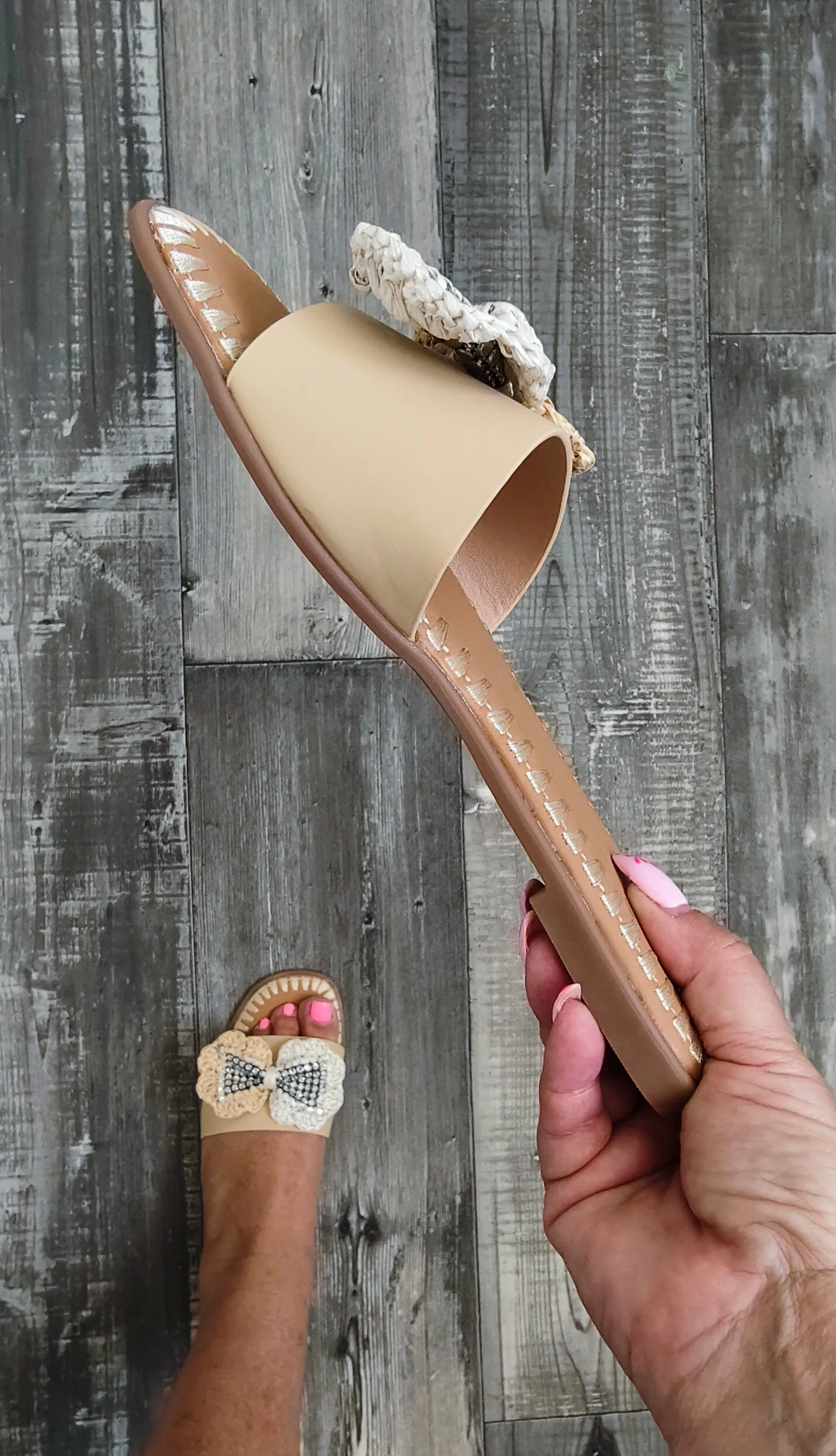 Beau Embroidered Bow And Bling Slip On