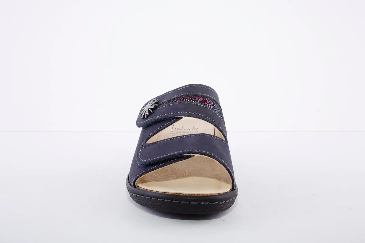 BELVIDA - LOW WEDGE VELCRO MULE - NAVY