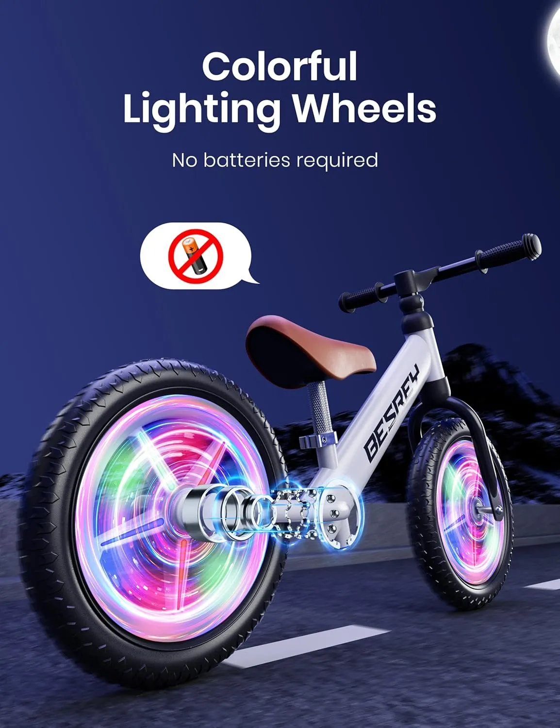 besrey Colorful Lighting Balance Bike 2 Year Old, Toddler Balance Bike with Strong Iron Frame, EVA Flat-Free Tires and Adjustable Seat for 2-5 Year Old Boys and Girls Birthday Gift Toys