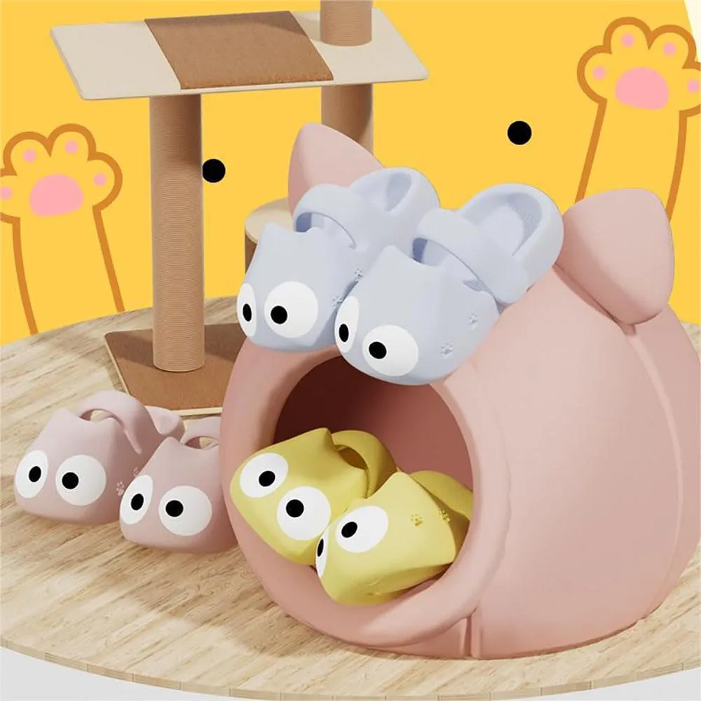 Big Eye Cat Slippers, Funny Cartoon Eva Non-Slip Thick Sole Indoor Outdoor Slides