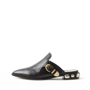Black Mules Slip-on Sandal Schutz Accent Slide Multi-functional Pointed Jewel Toe Automation-ready Aleeza Flat