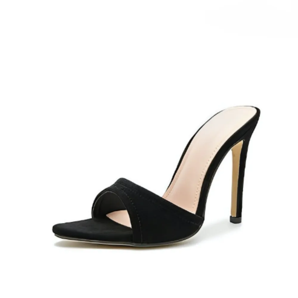 Black Pointed Toe Stiletto Mules