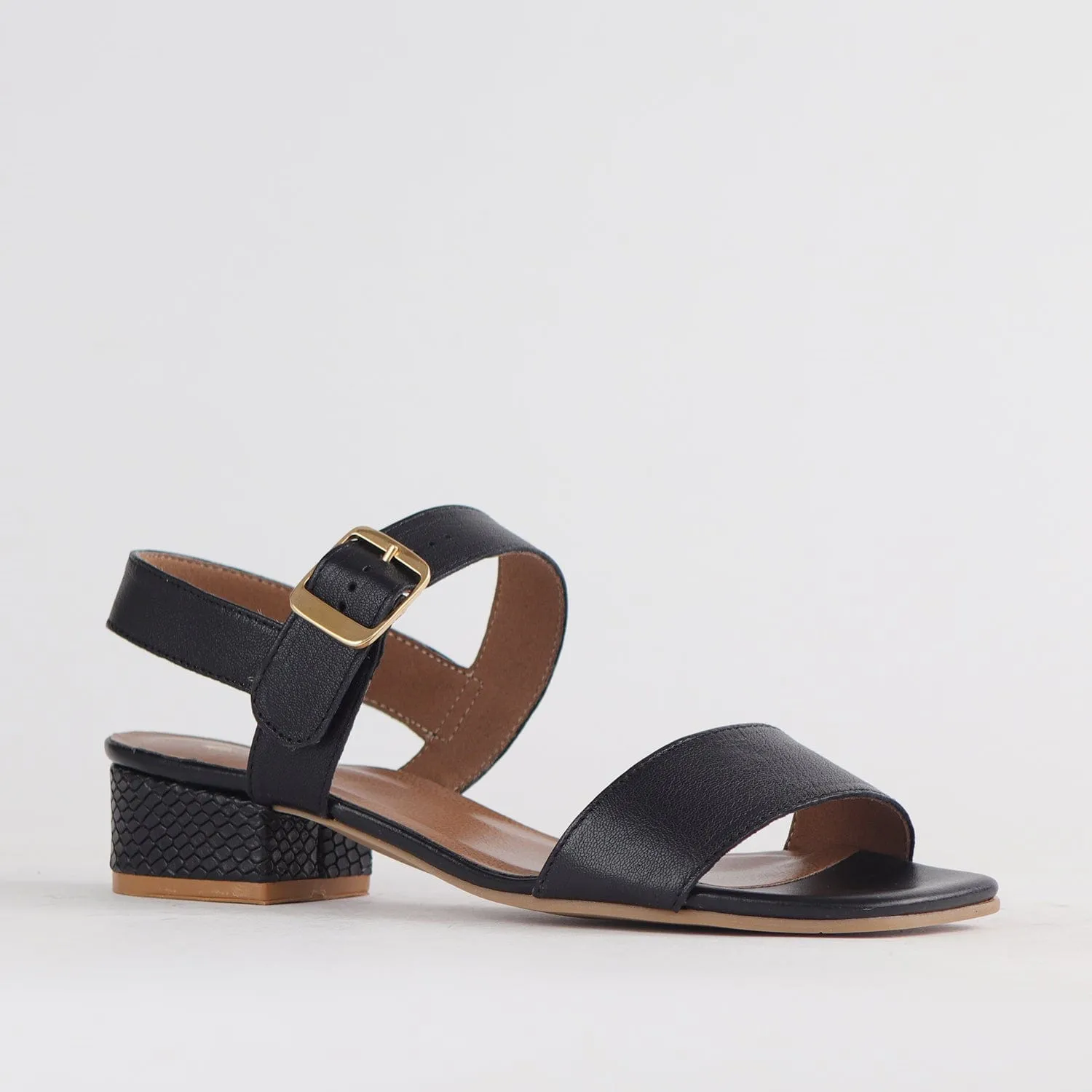 Block Heel Sandal in Black - 12408