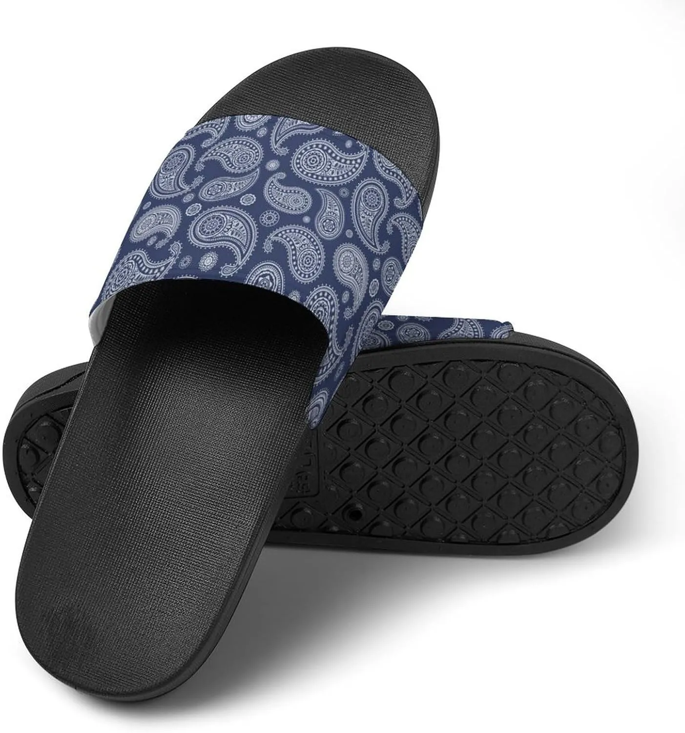 Blue Paisley Bandana House Slippers for Women Men Shower Slides Bathroom Sandals