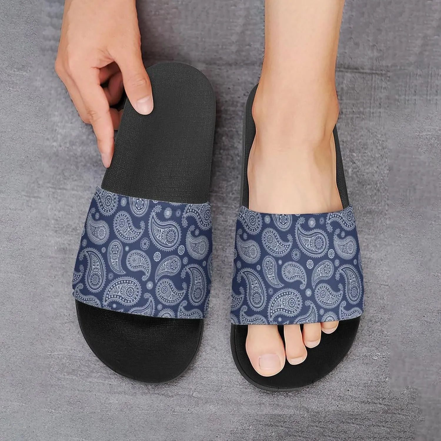 Blue Paisley Bandana House Slippers for Women Men Shower Slides Bathroom Sandals