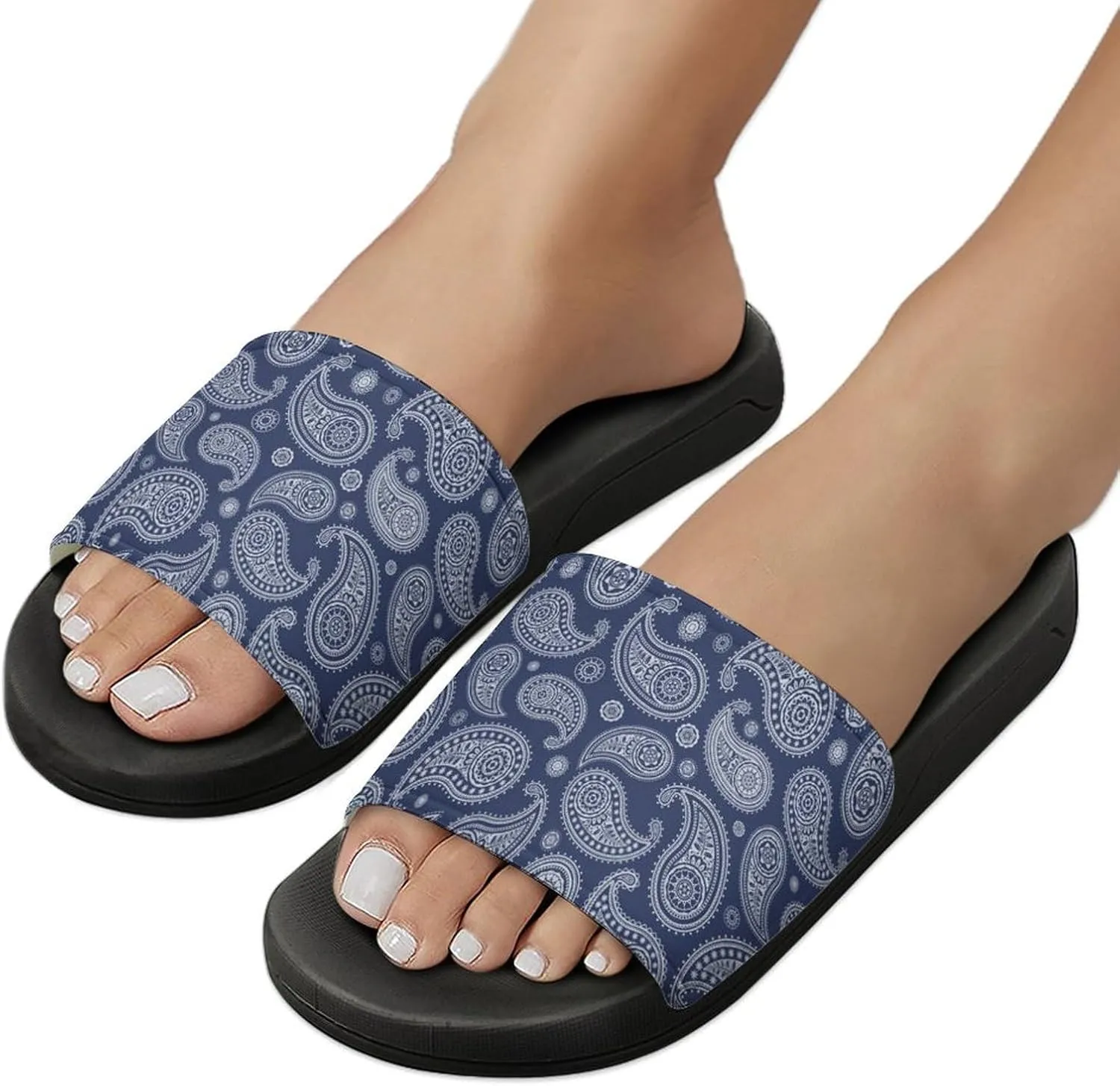 Blue Paisley Bandana House Slippers for Women Men Shower Slides Bathroom Sandals