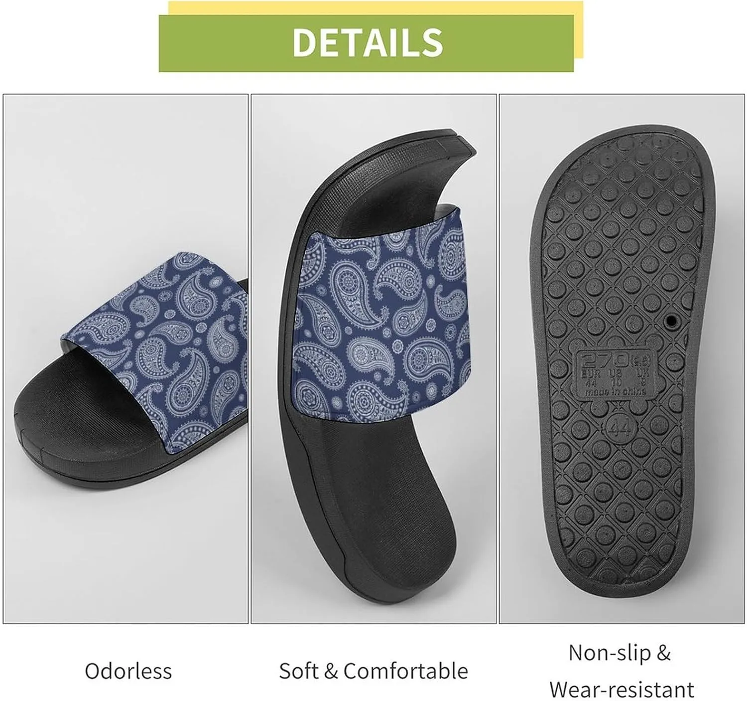 Blue Paisley Bandana House Slippers for Women Men Shower Slides Bathroom Sandals
