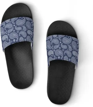 Blue Paisley Bandana House Slippers for Women Men Shower Slides Bathroom Sandals