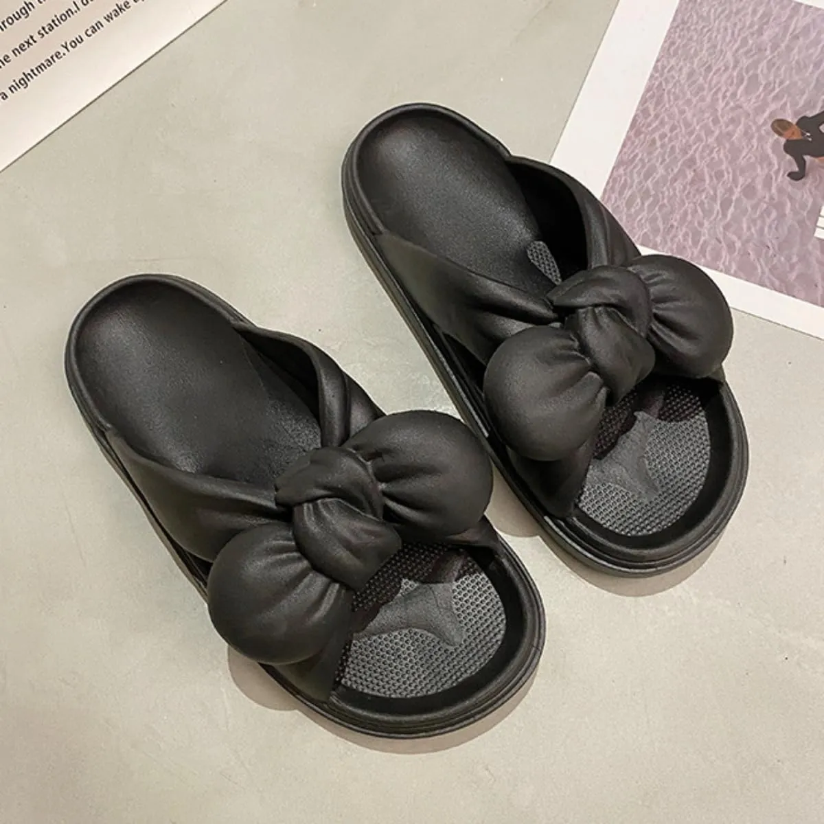 Bow Slippers Preppy Cute Kawaii Home Bathroom Slippers Indoor Slippers For Women Men Girls