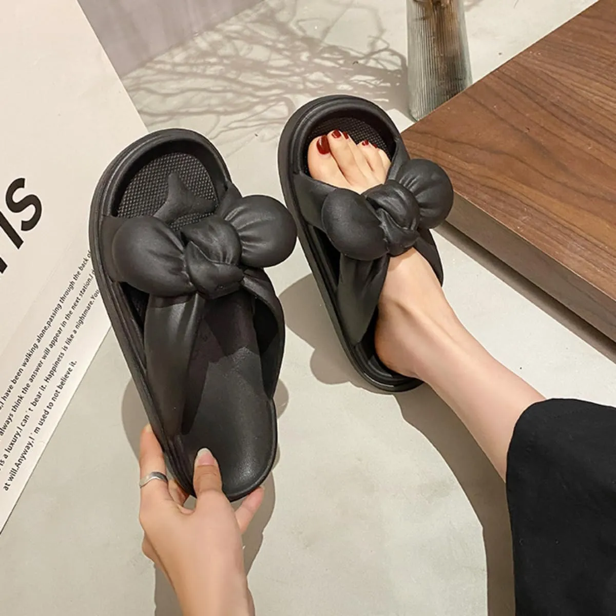 Bow Slippers Preppy Cute Kawaii Home Bathroom Slippers Indoor Slippers For Women Men Girls