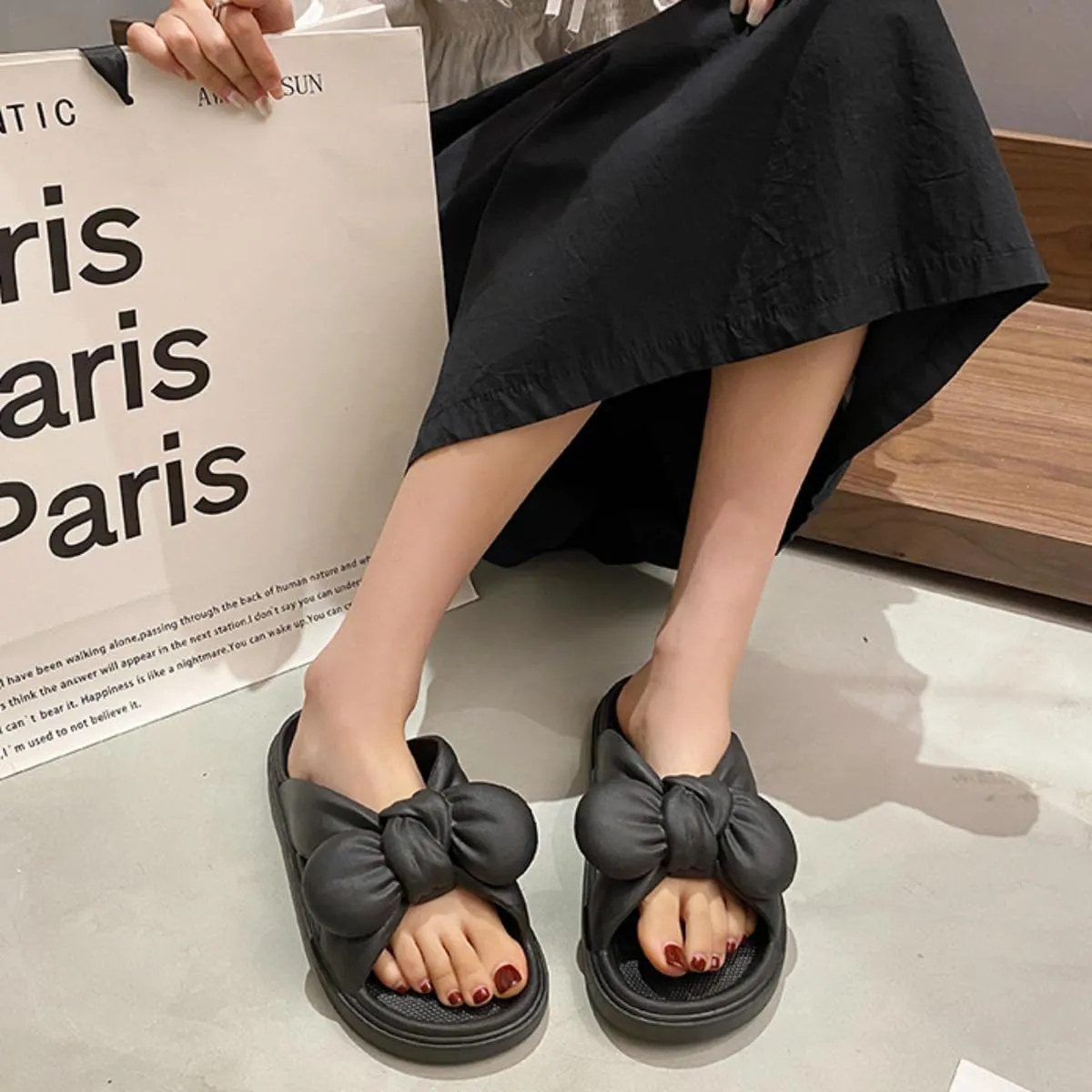 Bow Slippers Preppy Cute Kawaii Home Bathroom Slippers Indoor Slippers For Women Men Girls