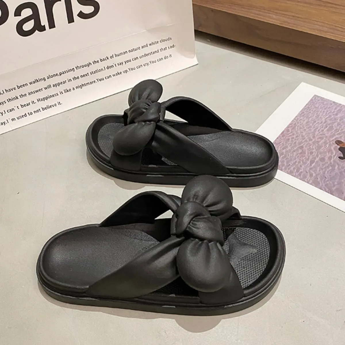 Bow Slippers Preppy Cute Kawaii Home Bathroom Slippers Indoor Slippers For Women Men Girls